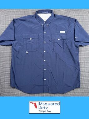 Columbia PFG Bahama Blue Fishing Shirt XXL Short Sleeve Outdoor